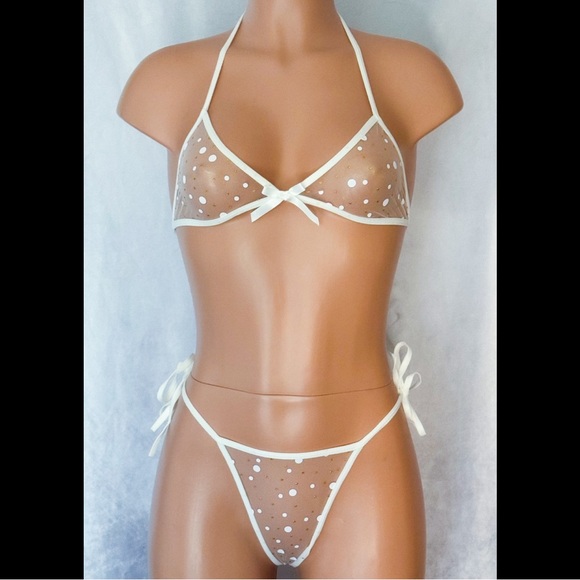 White & Gold, Dotted, Lingerie Set - Picture 1 of 9